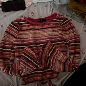 Almost Famous Pink Multi-Stripe Short Sleeve Tee